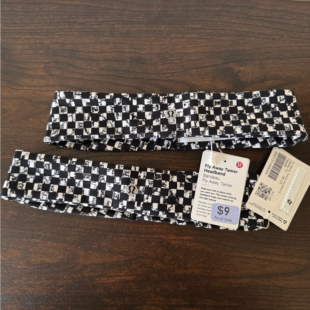 Lululemon Black and White Checkered Headband Set of Two